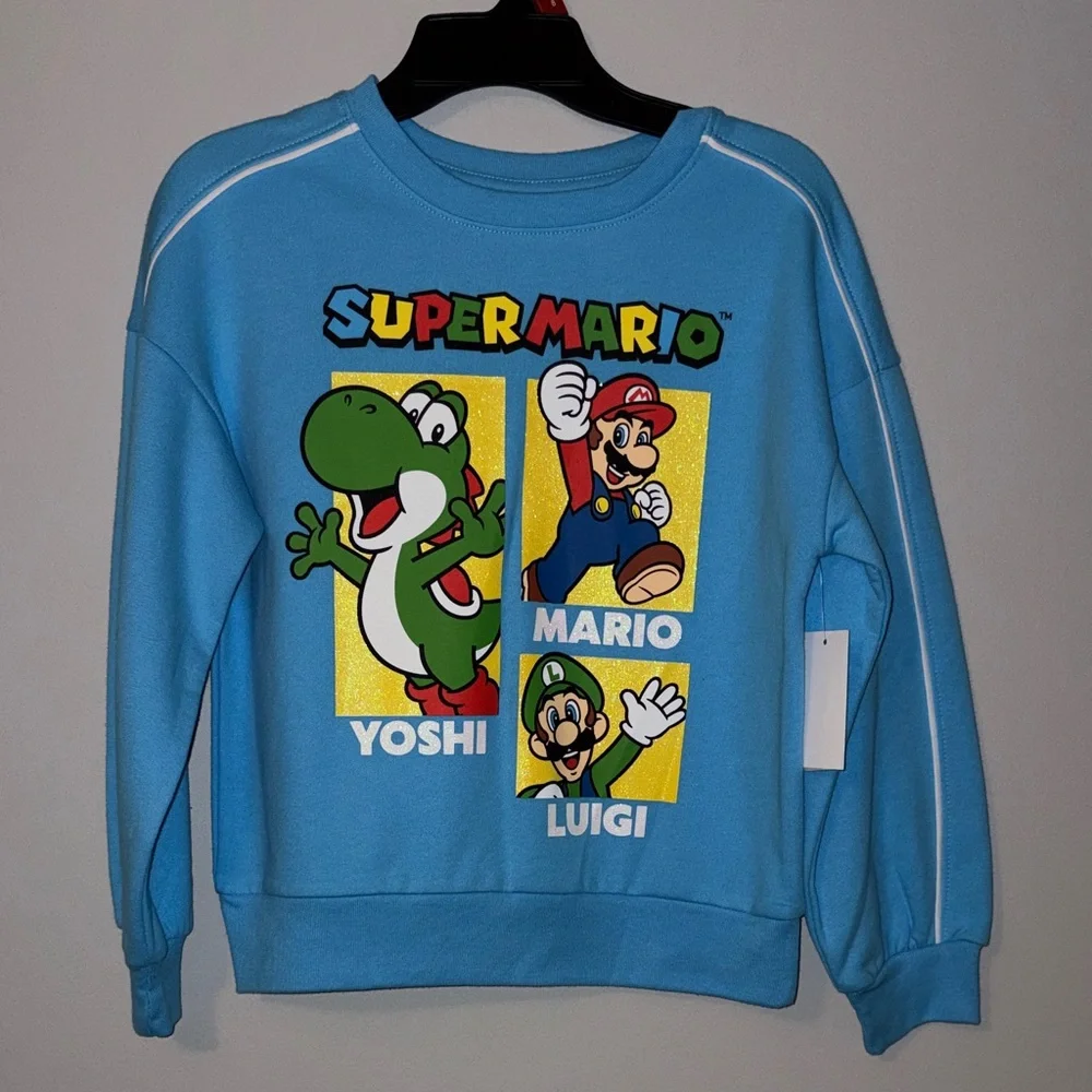 Super Mario Kids' Sky Blue Graphic Crewneck Sweatshirt youth M